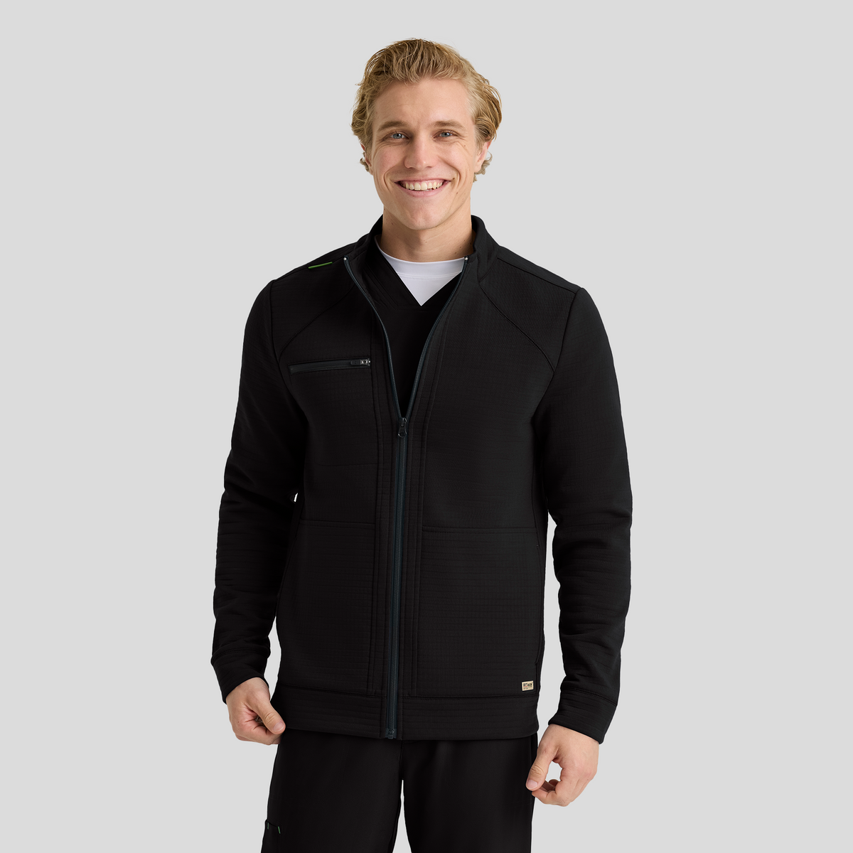 Ron Men's 5 Pocket Funnel Neck Zip Front Jacket | Black