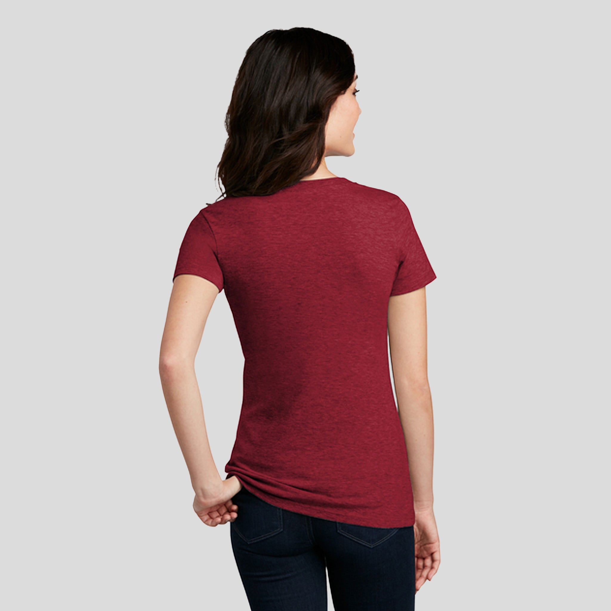 Womenโs Perfect Blendยฎ CVC V-Neck Tee | Red Fleck