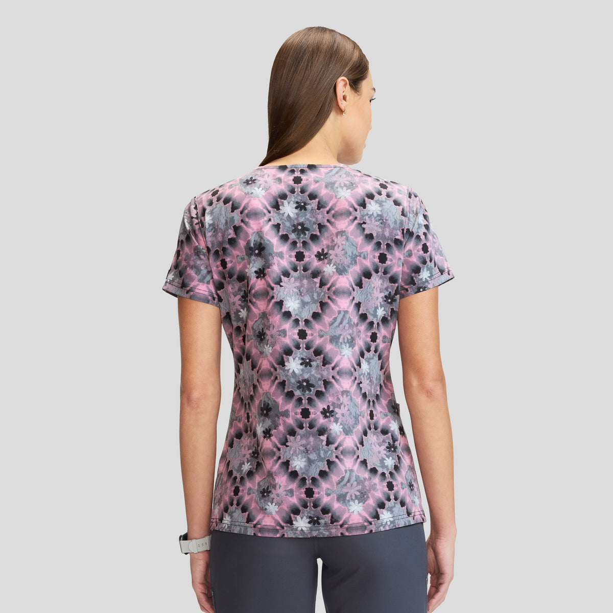 Women's Tie Dye Buds Print Scrub Top
