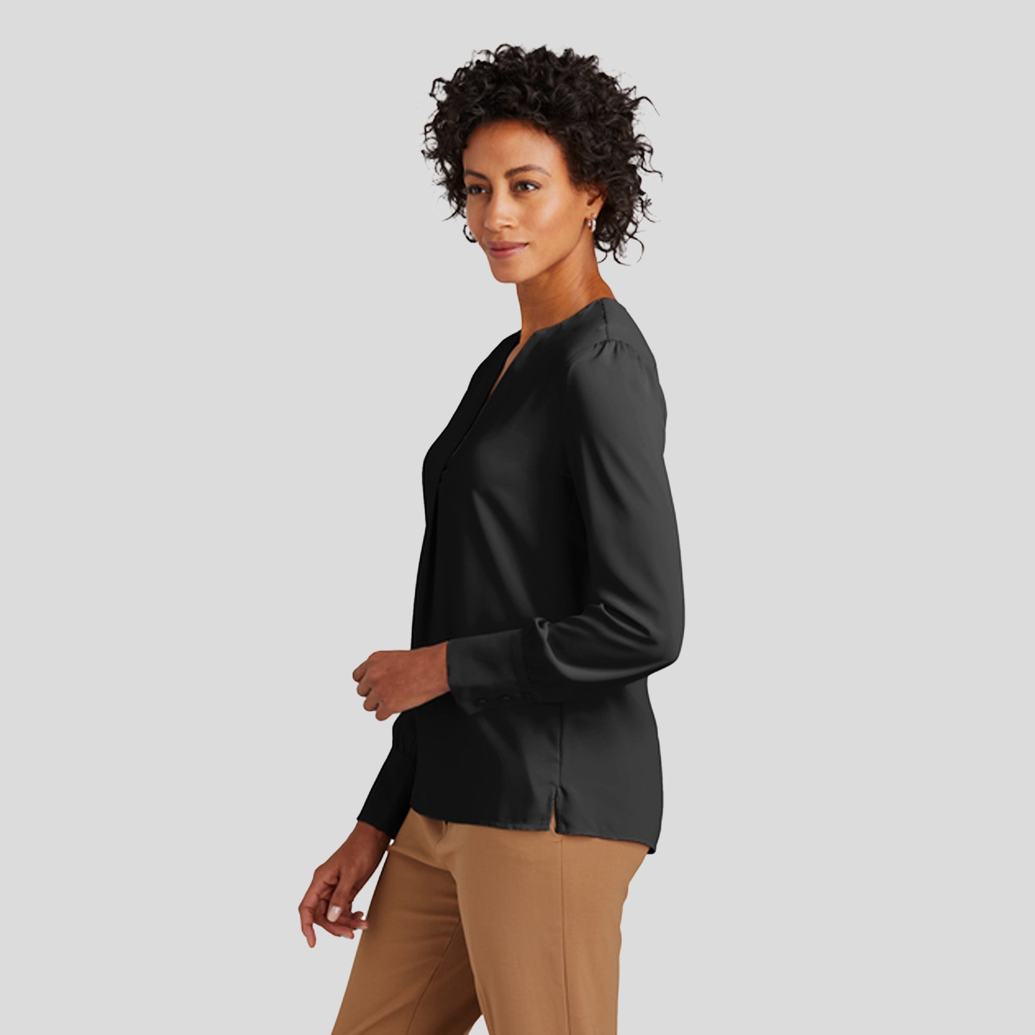 Women’s Open-Neck Satin Blouse | Deep Black