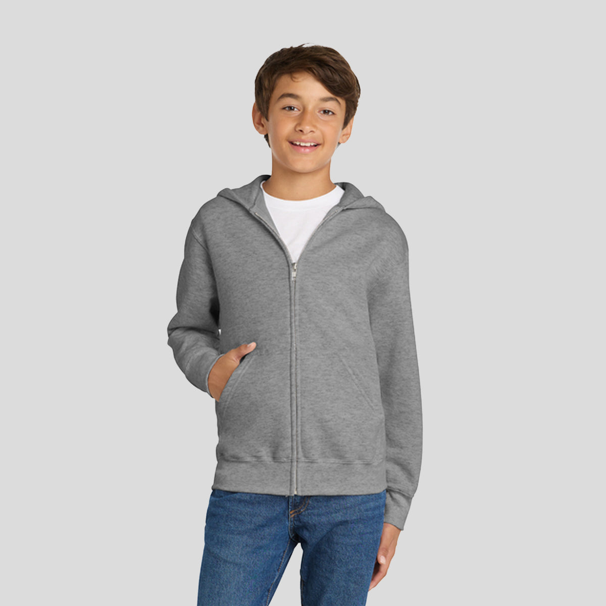 Youth Core Fleece Full-Zip Hooded Sweatshirt | Athletic Heather