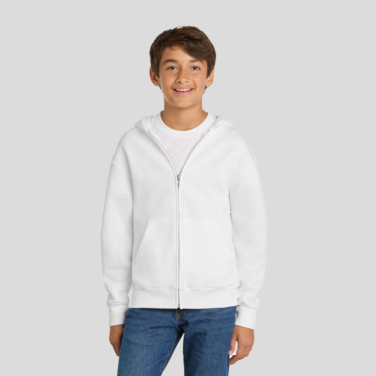 Youth Core Fleece Full-Zip Hooded Sweatshirt | White